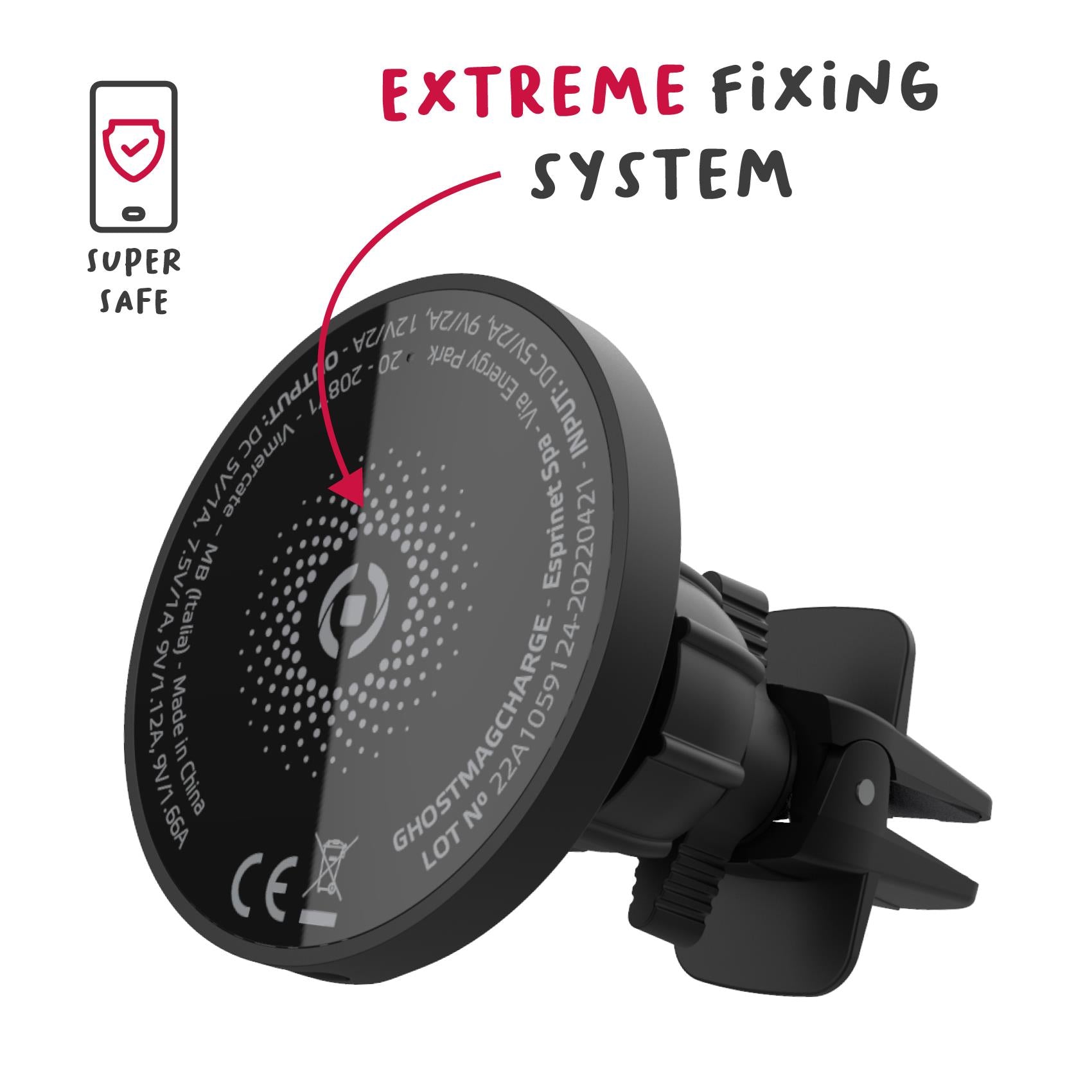Supporto smartphone da auto per Bocchette MagSafe Ghost con Ricarica Wireless
