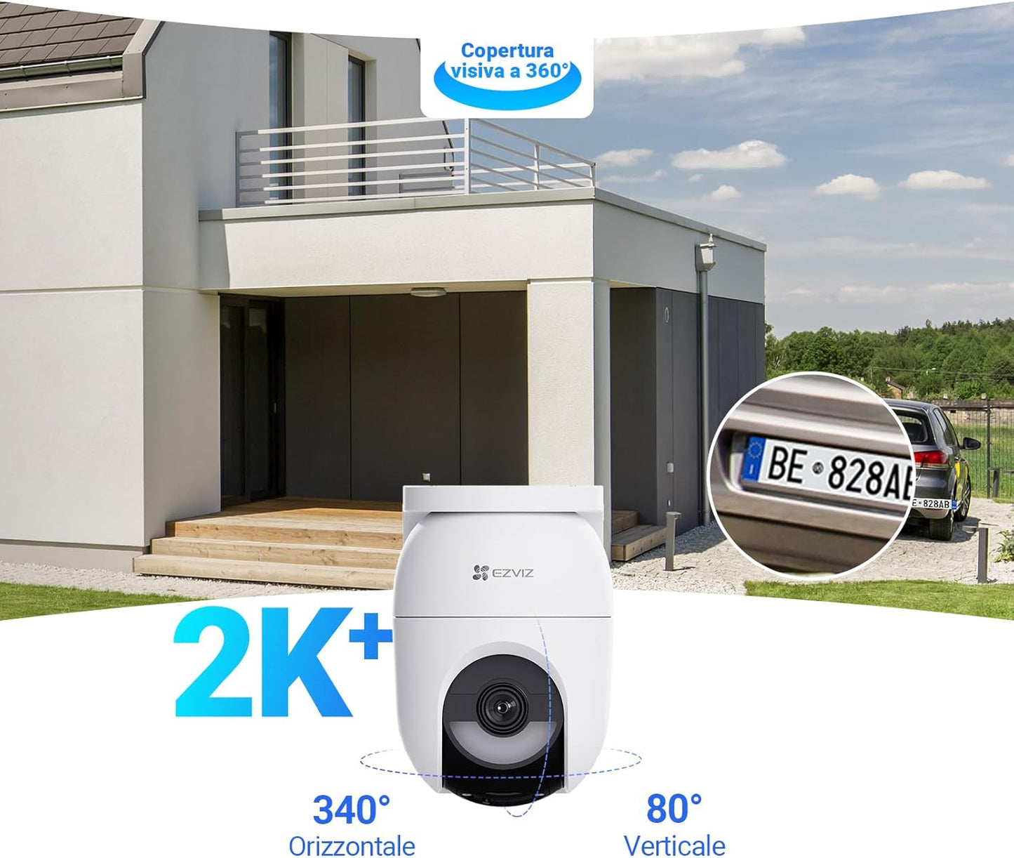 Webcam Esterna a Batteria Network ipcam Wireless 2K + Pannello Solare 5W