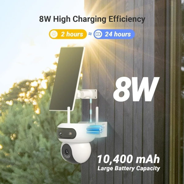 Webcam Esterna a Batteria Network ipcam Wireless Dual 2K + Pannello Solare 8W