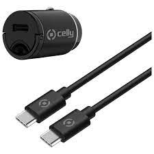 Caricatore Auto Type-C 20W + Cavo Usb-C/Usb-C col.nero