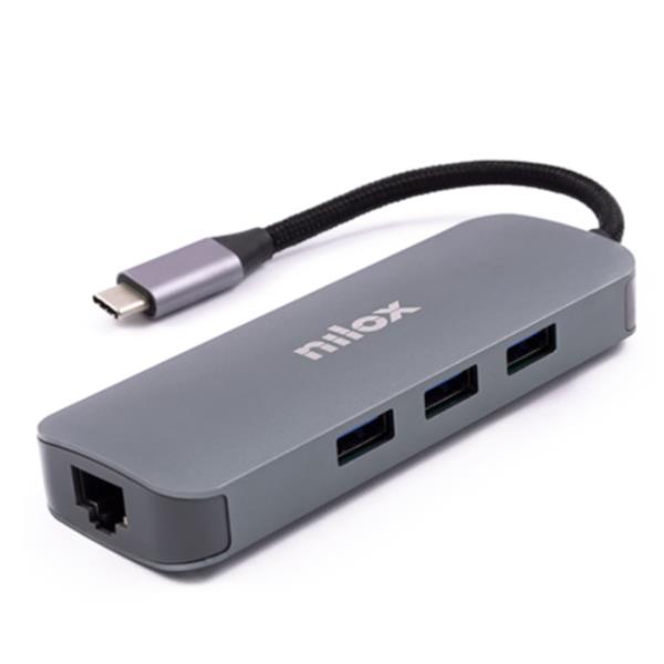 Adattatore Usb-C Maschio a Usb 3.0x3/Usb-C/Hdmix2/Vga/Lan