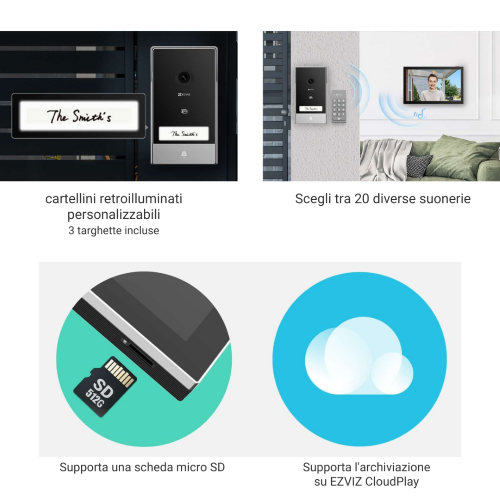 VideoCitofono + Schermo Touch 7" + Tastierino + Tag Network ipcam Wireless 2K