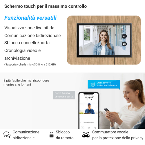 VideoCitofono + Schermo Touch 7" + Tastierino + Tag Network ipcam Wireless 2K