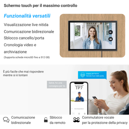 VideoCitofono + Schermo Touch 7" + Tastierino + Tag Network ipcam Wireless 2K