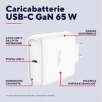 Caricatore Rete Usb-C - 65W con Cavo Usb-C 2m universale