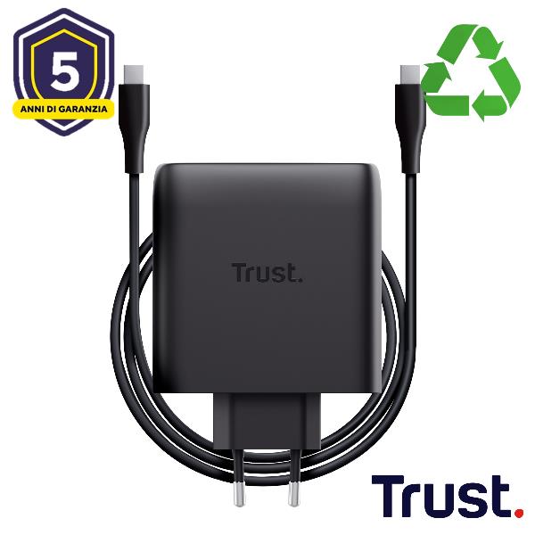 Caricatore Rete Dual Usb-C - 100W con Cavo Usb-C 2m universale