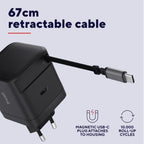 Caricatore Rete Usb-C Retrattile - 65W con Cavo Usb-C 67cm universale