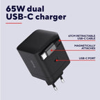 Caricatore Rete Usb-C Retrattile - 65W con Cavo Usb-C 67cm universale