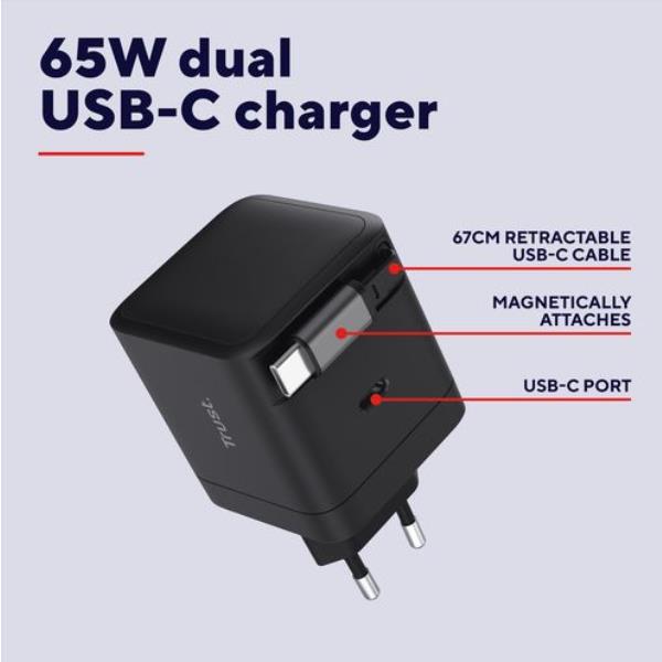 Caricatore Rete Usb-C Retrattile - 65W con Cavo Usb-C 67cm universale