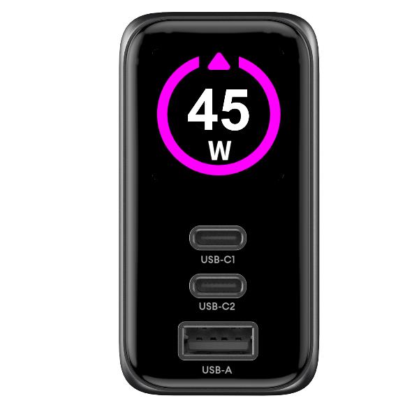 Caricatore Rete Usb/Usb-C con display 45W