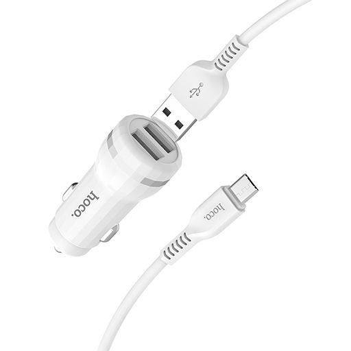 Caricatore Auto Usb(2) 2.4A + Cavo Micro Usb col.bianco